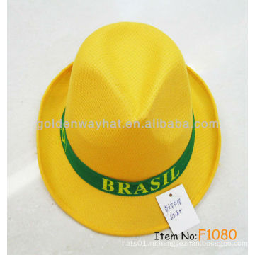 Дешевые полиэфирные шляпы желтые fedora с пользовательским логотипом OEM ODM приветствуются